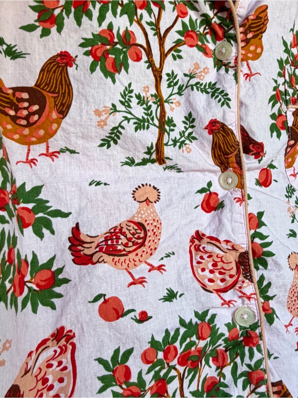 Printfresh Hen House Chicken Orchard Pajama Top Sz M Pink Organic Cotton Cottage - Picture 16 of 16